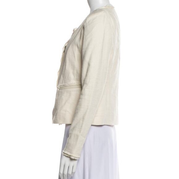 Maje Cotton Linen Frayed Edge Woven Linen Shoulder Moto Jacket 38 M - Picture 2 of 11